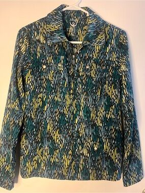 Zenergy by Chico's Teal & Lime Abstract Zip Jacket